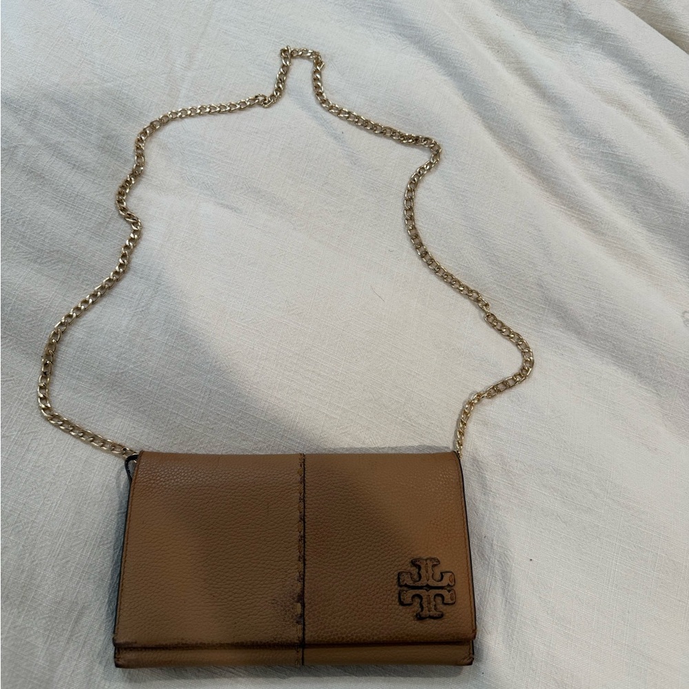 Tory Burch Tan Leather Chain Crossbody Wallet
